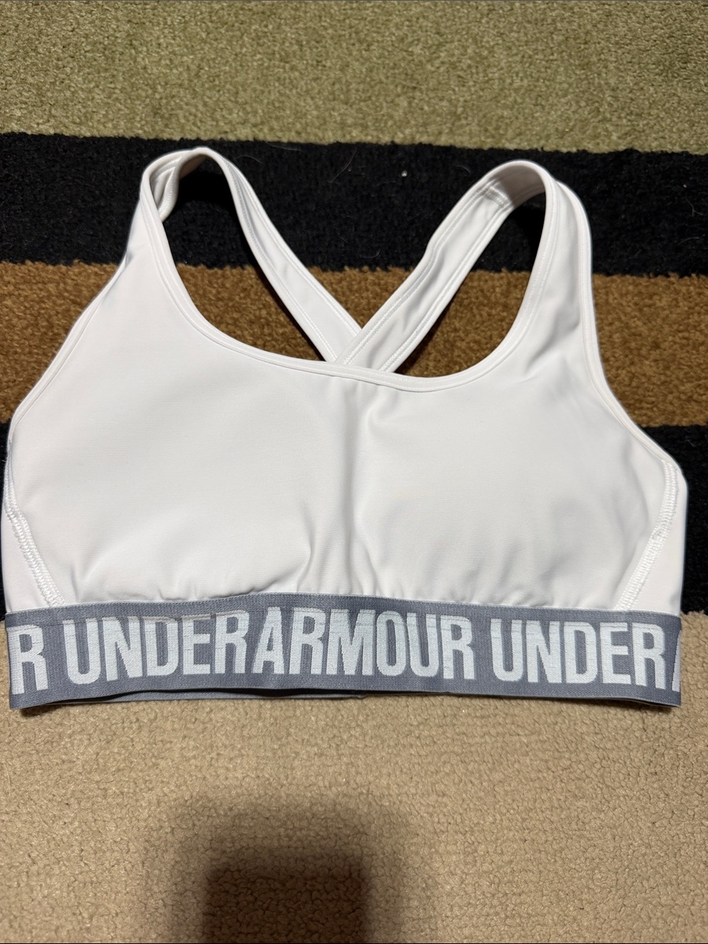 Under Armour White Sports Bra with Gray Branded Band